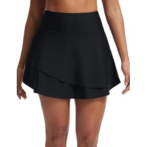 Baleaf Women's 15'' High Waisted Swim Skirt Ruffle Quick Dry Bathing Suit Swimsuit Bottoms with Slant Pockets UPF 50+ in Kuwait