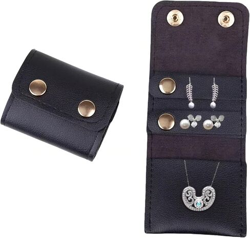 Portable Travel Jewelry Roll Bag with Buckle, Foldable Organizer Case for Rings, Necklaces & Earrings, Mini, Brown in Saudi Arabia