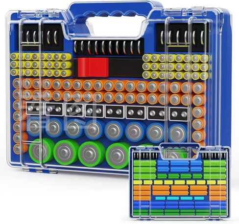 علبة حامل تخزين منظم البطارية مع اختبار ومتاجر ويحمي ما يصل إلى 260 بطارية ، غطاء قفل مزدوج النحافة ، يحمل AAA C D وأكثر (لا يشمل حزمة البطارية) - أحمر in Kuwait