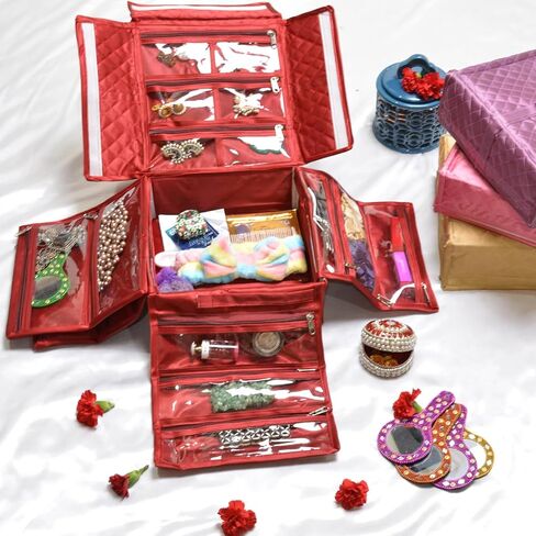 LOVENSPIRE Handmade Jewelry Organizer Foldable Cloth Bag Travel Kit with Transparent Pockets for Earrings Bracelet Traveling Essentials Vanity Housewarming Gift in Saudi Arabia