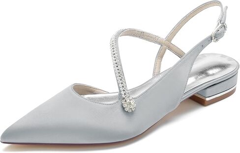 Women's Pointed Toe Beaded Satin Wedding Flats for Bride Comfortable White Bridal Shoes with Ankle Strap Prom Party Shoes Pumps in Saudi Arabia