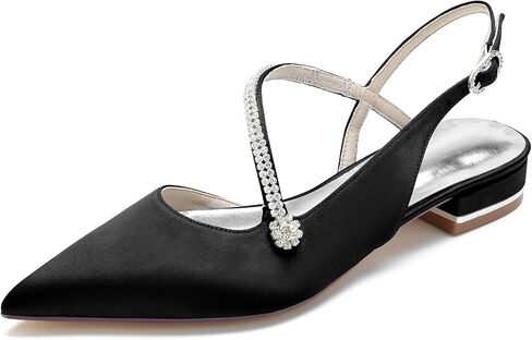 Women's Pointed Toe Beaded Satin Wedding Flats for Bride Comfortable White Bridal Shoes with Ankle Strap Prom Party Shoes Pumps in Saudi Arabia
