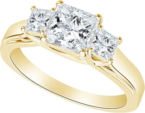 Houston Diamond District 0.5 to 5 Carat IGI Certified LAB Grown 3 Stone 14K Yellow Gold Round Diamond Engagement Ring (D-E Color, VS1-VS2 Clarity) in Saudi Arabia