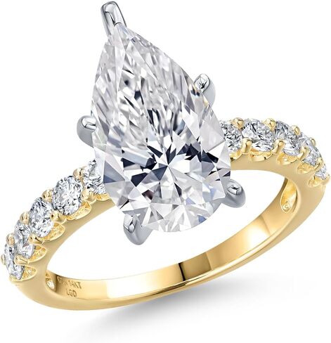 Gem Stone King 1.45-5.70 Cttw IGI Certified Lab Grown Diamond 2-Tone 14K خاتم خطوبة من الذهب الأبيض والأصفر للنساء | إي إف | VS1-VS2 | خاتم الذكرى الزفاف in Kuwait