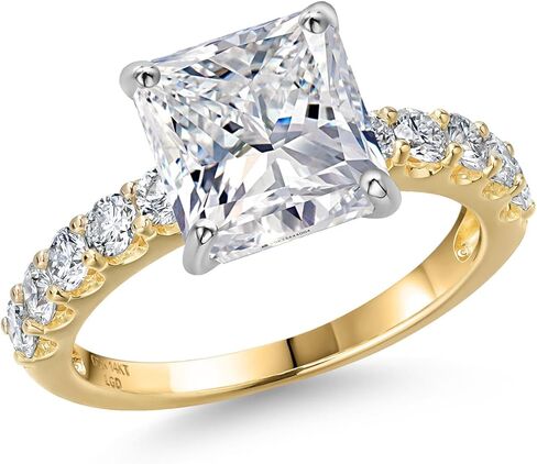 Gem Stone King 1.45-5.70 Cttw IGI Certified Lab Grown Diamond 2-Tone 14K خاتم خطوبة من الذهب الأبيض والأصفر للنساء | إي إف | VS1-VS2 | خاتم الذكرى الزفاف in Kuwait