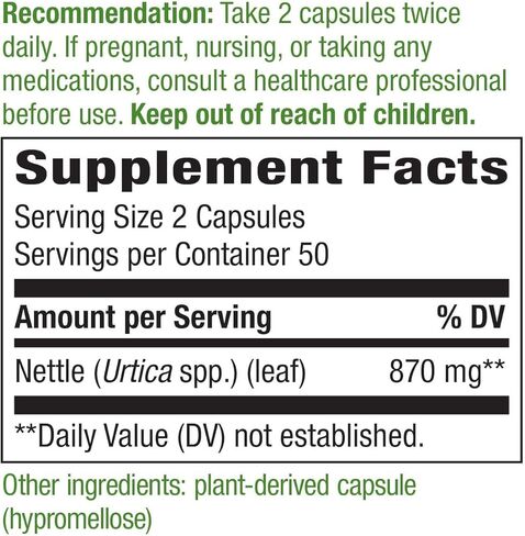 Nature's Way Nettle Leaf 435 mg, TRU-ID Certified, Non-GMO Project, Vegetarian, 100 Count (Pack of 4) in Saudi Arabia