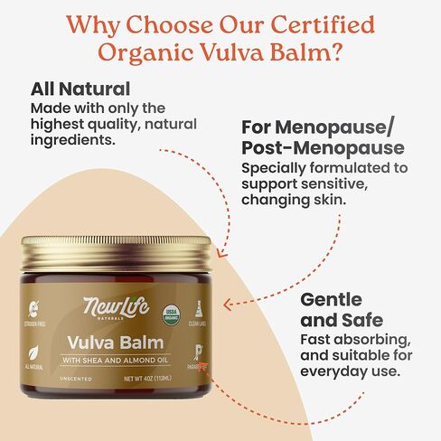 NewLife Naturals Certified Organic Vulva Balm Butter- Itching Dryness Irritation Menopause Support, Postpartum Essentials, Vaginal Moisturizer | All Natural Intimate Feminine Care - 2oz - USA in Saudi Arabia