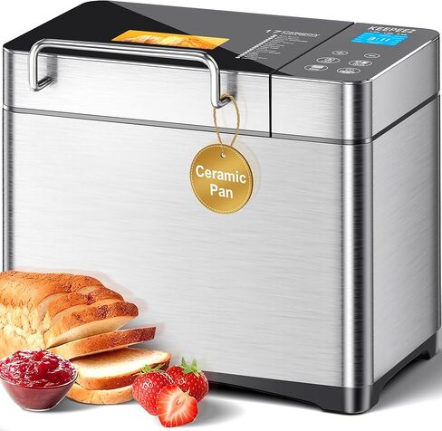 19-in-1 Smart Dual Heaters Bread Maker With Heat-Conductive Nonstick Ceramic Pan, Quiet Bread Machine with 15H Timer & 1H Keep Warm, Stainless Steel BreadMaker with French, Gluten-Free,Sourdough in Kuwait