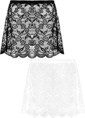 2 Pcs Lace Shirt Extender for Women Underskirt Black and White Ruffle Mini Skirt Adjustable Layering Half Slip in Saudi Arabia