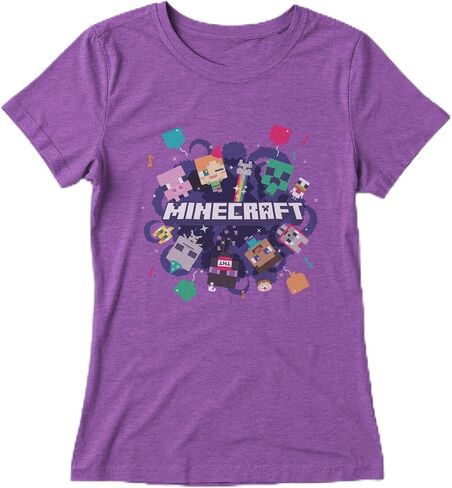 تي شيرت Minecraft للفتيات Portal Party Graphic - لون التوت الأرجواني - يتميز بشخصية Alex & Steve - Mine Craft Movie Merch in Kuwait