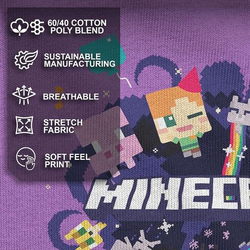 تي شيرت Minecraft للفتيات Portal Party Graphic - لون التوت الأرجواني - يتميز بشخصية Alex & Steve - Mine Craft Movie Merch in Kuwait