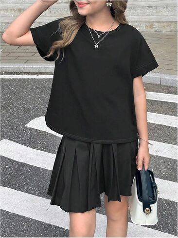 Girl's 2 Packs Open Back Backless Tops Criss Cross Short Sleeve T Shirts Crewneck Casual Tees in Saudi Arabia