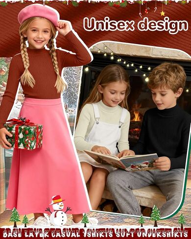 3 Pack Girls' Ribbed Long Sleeve Shirts Cotton Mock Turtleneck Tops Tag Free Knit Base Layer Tee Casual Undershirts in Saudi Arabia