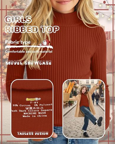 3 Pack Girls' Ribbed Long Sleeve Shirts Cotton Mock Turtleneck Tops Tag Free Knit Base Layer Tee Casual Undershirts in Saudi Arabia