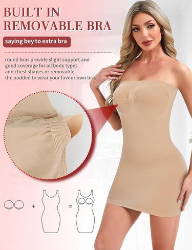 SLIMBELLE Built In Bra Strapless Shapewear Dress Slip for Women Tummy Control Full Slip Shaper Under Dresses in Saudi Arabia