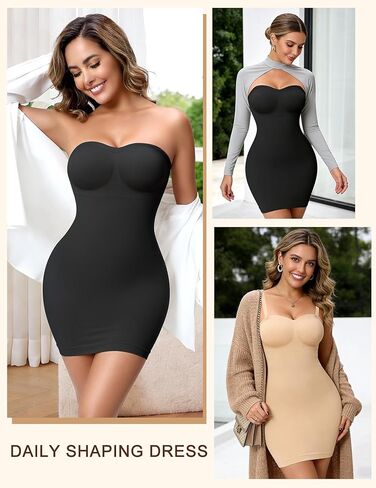Strapless Shapewear Slip for Women, Tummy Control Bulit-in Bra Full Shapewear Dress Slip, Seamless Body Shaper in Saudi Arabia