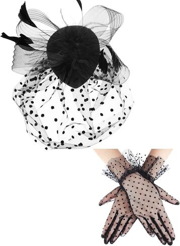 SATINIOR 50s Fascinators for Women Funeral Veil Tea Party Hat and Gloves Pillbox Cocktail Hat in Saudi Arabia