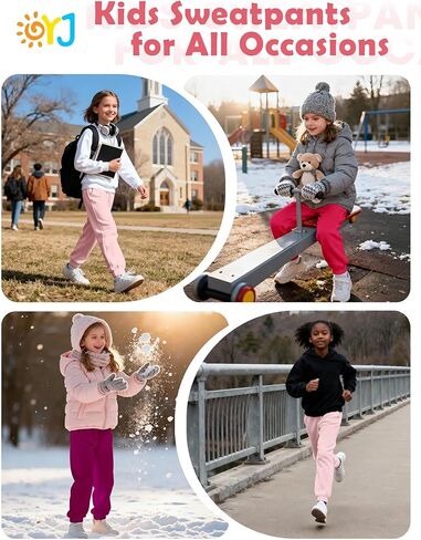 Girls Sweatpants Fleece Joggers for Girls Sweat Pants with Pockets Athletic Winter Track Pant for Toddler Kid Teen 3 Pack in Saudi Arabia
