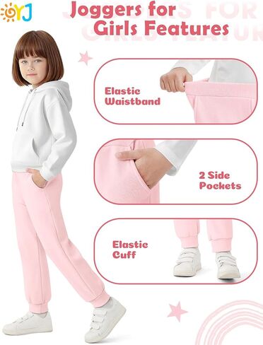 Girls Sweatpants Fleece Joggers for Girls Sweat Pants with Pockets Athletic Winter Track Pant for Toddler Kid Teen 3 Pack in Saudi Arabia