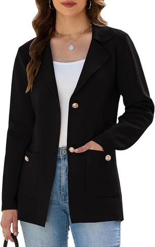 Women's Sweater Blazers Bussiness Casual Jacket Long Sleeve Cardigan Button Front Lapel Suit with Pockets in Saudi Arabia