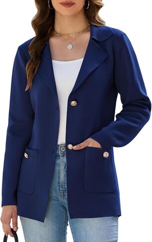 Women's Sweater Blazers Bussiness Casual Jacket Long Sleeve Cardigan Button Front Lapel Suit with Pockets in Saudi Arabia
