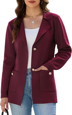 Women's Sweater Blazers Bussiness Casual Jacket Long Sleeve Cardigan Button Front Lapel Suit with Pockets in Saudi Arabia