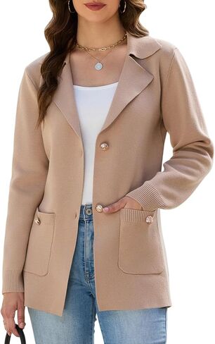 Women's Sweater Blazers Bussiness Casual Jacket Long Sleeve Cardigan Button Front Lapel Suit with Pockets in Saudi Arabia