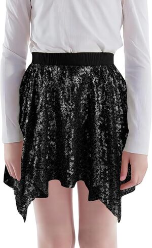 Happy Cherry Girls Sequin Skirt Irregular Sparkly Toddler Kids Mini Glitter Elastic Waist Party Skirt in Saudi Arabia
