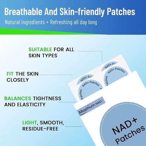 لصقات NAD+ للنساء والرجال المحتوية على النيكوتيناميد والريسفيراترول - 30 رقعة، تركيبة ممتازة ممتدة المفعول لمدة 8 ساعات، نباتية in Kuwait