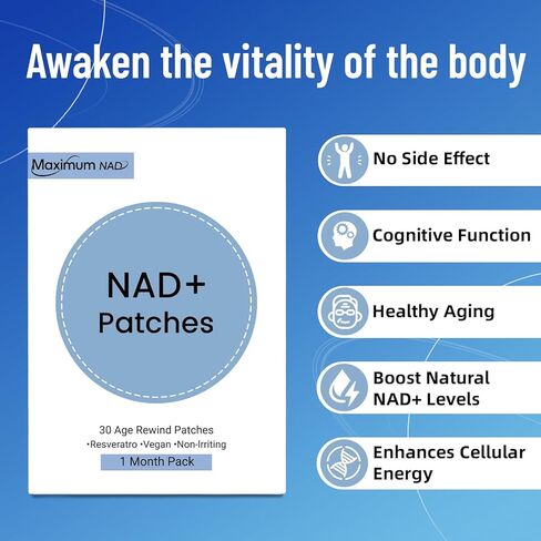 لصقات NAD+ للنساء والرجال المحتوية على النيكوتيناميد والريسفيراترول - 30 رقعة، تركيبة ممتازة ممتدة المفعول لمدة 8 ساعات، نباتية in Kuwait