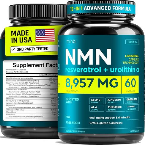 NMN Supplement 8957mg with Real NAD+ Not Just a Booster | Urolithin A, Resveratrol, CoQ10, Alpha Lipoic Acid, Green Tea Extract | Cellular Longevity & Energy Support for Men & Women in Saudi Arabia