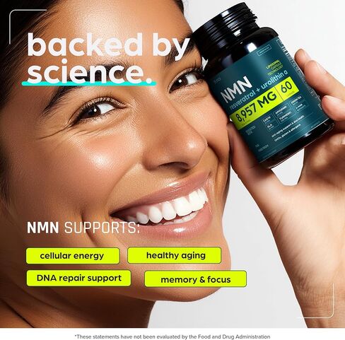 NMN Supplement 8957mg with Real NAD+ Not Just a Booster | Urolithin A, Resveratrol, CoQ10, Alpha Lipoic Acid, Green Tea Extract | Cellular Longevity & Energy Support for Men & Women in Saudi Arabia