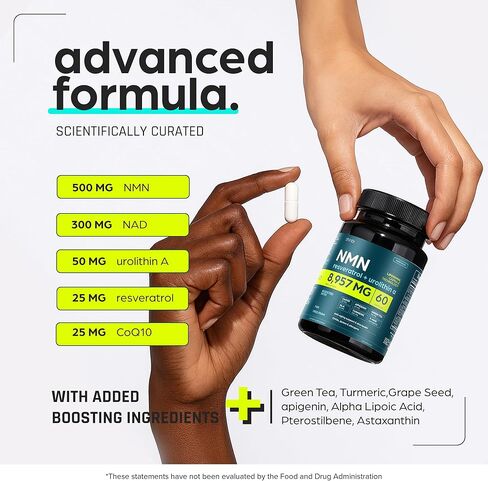 NMN Supplement 8957mg with Real NAD+ Not Just a Booster | Urolithin A, Resveratrol, CoQ10, Alpha Lipoic Acid, Green Tea Extract | Cellular Longevity & Energy Support for Men & Women in Saudi Arabia