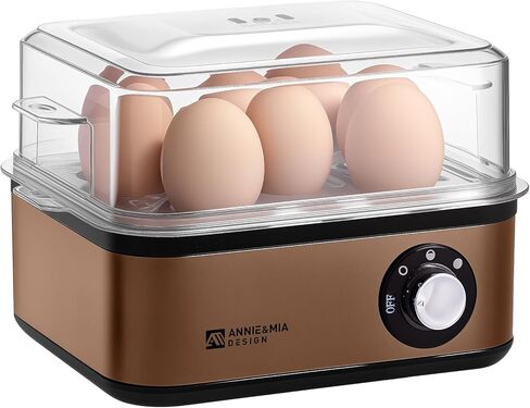 Annie & Mia Design Electric Egg Cooker, Stainless Steel 8 Egg Capacity egg boiler, 500W, Hard, Medium, Soft Boiled Egg Poacher, egg steamer, Multi-function, Knob Controled Auto Shut-Off Function in Kuwait