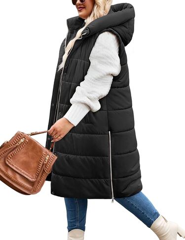 Plus Size Long Puffer Vest Women Winter Sleeveless Puffy Jacket with Hood Zip Up Quilted Vest 2025 in Saudi Arabia