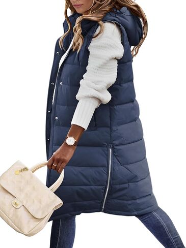 Plus Size Long Puffer Vest Women Winter Sleeveless Puffy Jacket with Hood Zip Up Quilted Vest 2025 in Saudi Arabia
