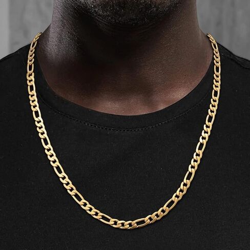 Solid 14K Yellow Gold Figaro Link Chain - Italian Real Gold 14k Solid Yellow Gold in Saudi Arabia