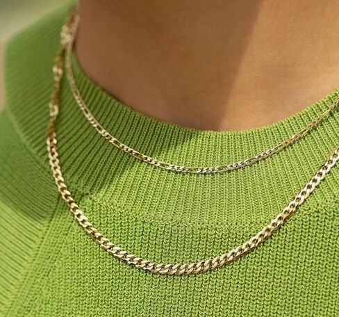 Solid 14K Yellow Gold Figaro Link Chain - Italian Real Gold 14k Solid Yellow Gold in Saudi Arabia