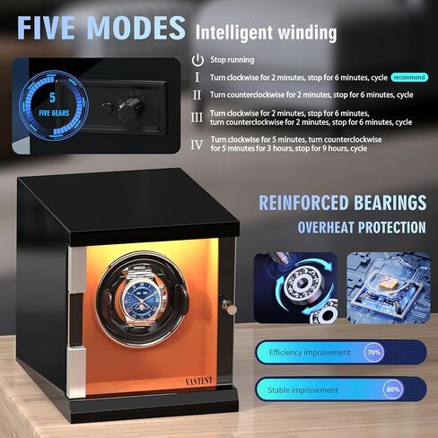 براءة اختراع تصميم ساعة اللفاف للساعات الأوتوماتيكية مع إضاءة LED، لمسة نهائية لامعة ومحرك هادئ in Kuwait
