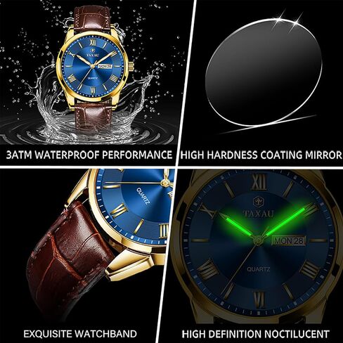 Mens Watches Luxury Dress Waterproof Leather Watch with Date Day Analog Quartz Large Number Wrist Watch Casual Classic Luminous Scales Big Face Easy Read Reloj para Hombre in Saudi Arabia