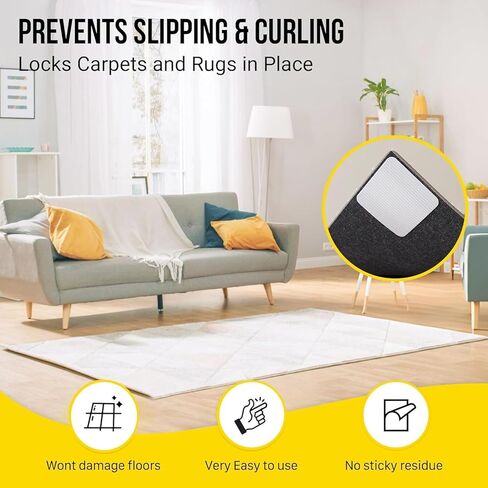 شريط سجاد Alien Grip Rug Gripper - 20 قطعة، 4x4 بوصة. خشب صلب مضاد للانزلاق، أرضية من البلاط، بدون ضرر - وسادات سجاد زاوية مزدوجة الجوانب قابلة لإعادة الاستخدام وغير قابلة للانزلاق - كما رأينا على شاشة التلفزيون in Saudi Arabia