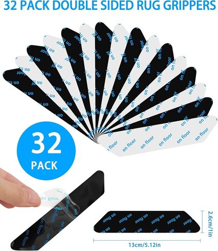 32 PCS Reusable Washable Grippers for Rugs, Highly adhesive and thin，Removable Rug Tape,Double Sided Non-Slip Rug Pads for Hardwood Floors and Carpet Corners,Keep Area Rugs Corners from Curling . in Saudi Arabia