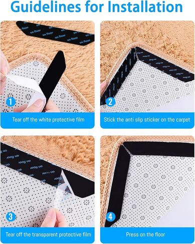 32 PCS Reusable Washable Grippers for Rugs, Highly adhesive and thin，Removable Rug Tape,Double Sided Non-Slip Rug Pads for Hardwood Floors and Carpet Corners,Keep Area Rugs Corners from Curling . in Saudi Arabia