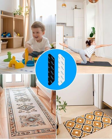 32 PCS Reusable Washable Grippers for Rugs, Highly adhesive and thin，Removable Rug Tape,Double Sided Non-Slip Rug Pads for Hardwood Floors and Carpet Corners,Keep Area Rugs Corners from Curling . in Saudi Arabia