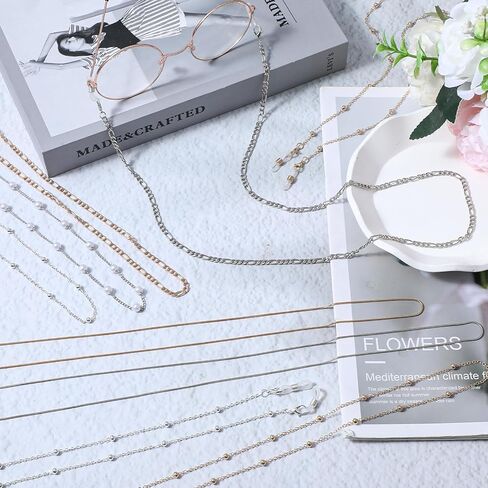 9 قطع سلاسل النظارات للنساء والرجال، حزام النظارات الأنيق المطرز بسلسلة النظارات، حاملات الزجاج سلسلة حاملات حزام النظارات الشمسية حول الرقبة، سلسلة تثبيت النظارات للنساء، حبال القراءة in Kuwait