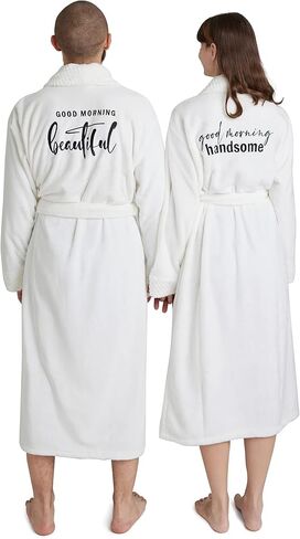 AW BRIDAL قطعتان من أرواب السيد والسيدة للأزواج من الصوف، أرواب طويلة ذات قلنسوة متطابقة للرجال والنساء، هدايا زفاف له ولها in Saudi Arabia