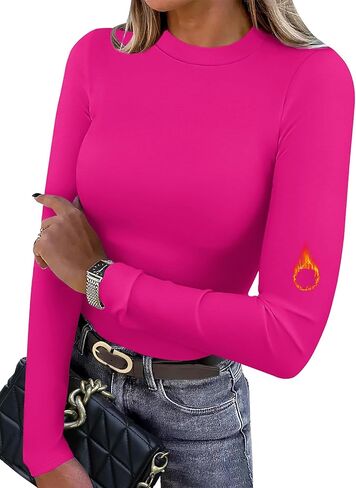 XIEERDUO Womens Long Sleeve Thermal Shirt Fleece Mock Neck Tops 2025 Fashion Slim Fit in Kuwait