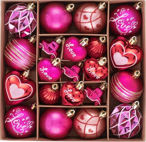 DecorbyHannah Valentine's Day Ornaments, 21ct Pink Red Heart Shape Ornaments for Tree, Romantic Shatterproof Tree Hanging Valentine Decorations in Saudi Arabia
