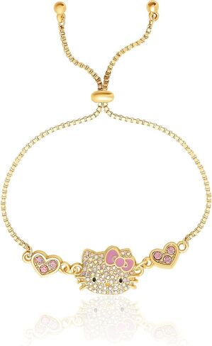 Hello Kitty Bracelets for Women Official License, Gold-Tone Heart and Charm Bracelets, Sanrio Gifts in Saudi Arabia
