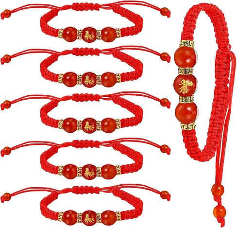 Tondiamo 6 Pcs 2026 Chinese New Year of Horse Bracelet Red String Gold Charm Beaded Bracelet Chinese Zodiac Animal Good Luck Jewelry Year of The Horse Gift in Kuwait